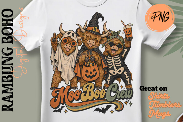 Moo Boo Crew Highland Cows in Halloween Costumes example image 1