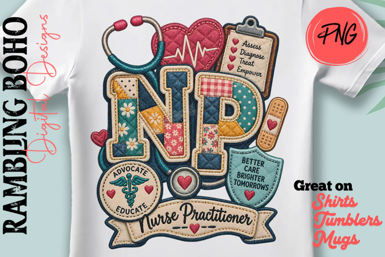 Faux Quilted Nurse NP RN LPN Patchwork