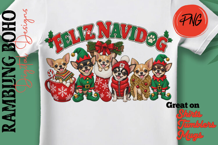 Feliz Navidog Pun 5 Christmas Chihuahuas example image 1
