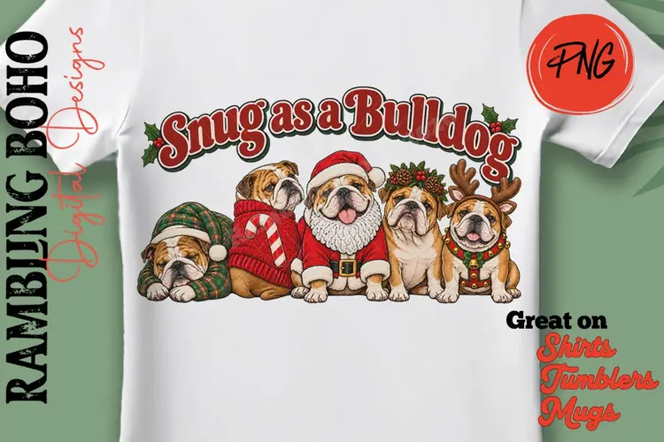 Snug As A Bulldog Funny 5 Christmas Dogs