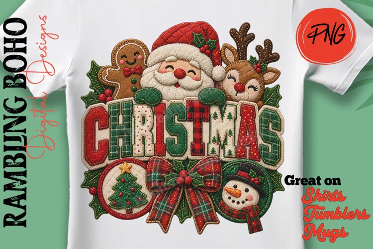 Christmas Santa Patchwork Faux Quilted example image 1