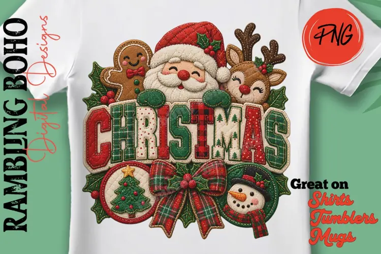 Christmas Santa Patchwork Faux Quilted