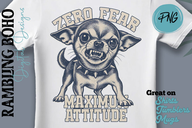 Zero Fear Vintage Chihuahua Dog Attitude example image 1