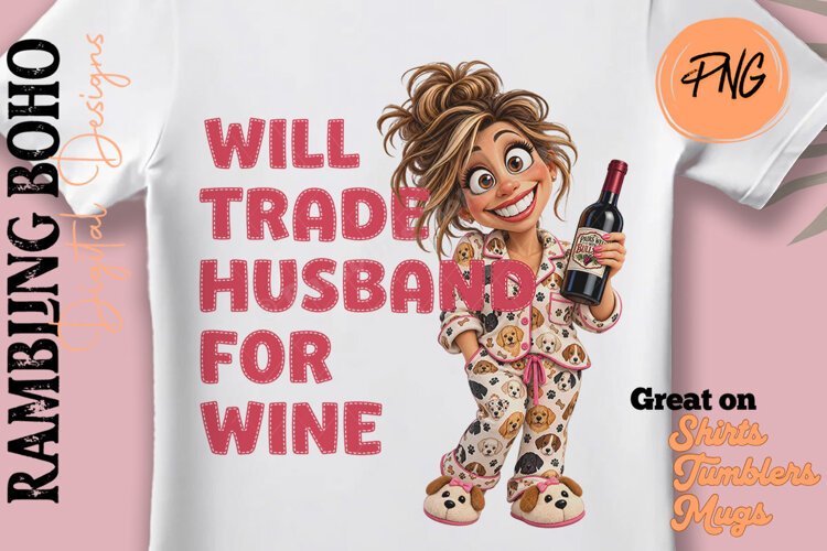 Will Trade Husband For Wine Funny Wife example image 1