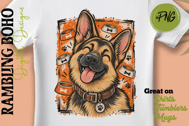 Happy German Shepherd Vintage Puppy Dog