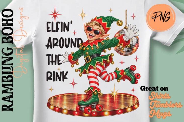 Elfin' Around The Rink Retro Skating Elf example image 1