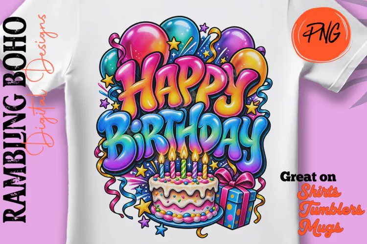 Happy Birthday Retro 80s 90s Neon Airbrush Graffiti