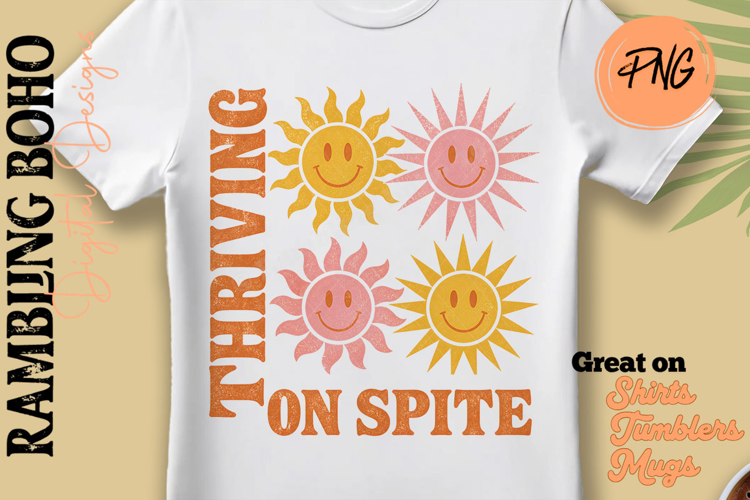 Thriving on Spite Sunburst Retro Grid Vintage Sun