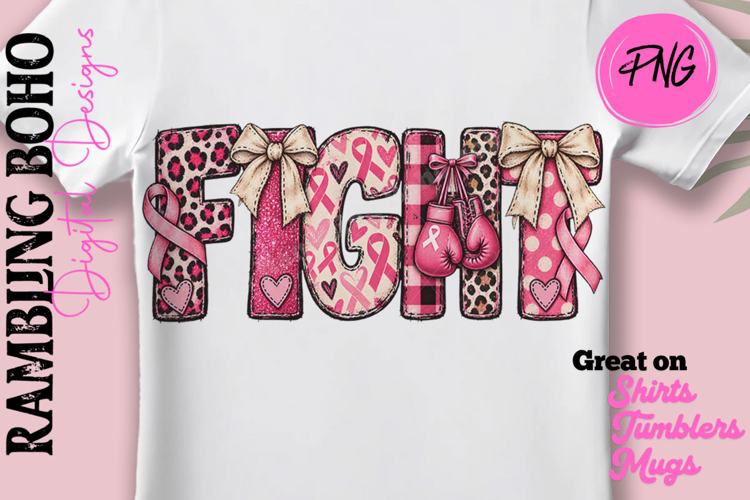 Fight Word Art For Breast Cancer Awareness Pink October