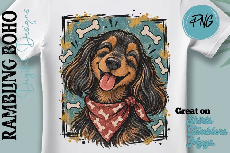 Happy Long-Haired Doxie Vintage Puppy example image 1