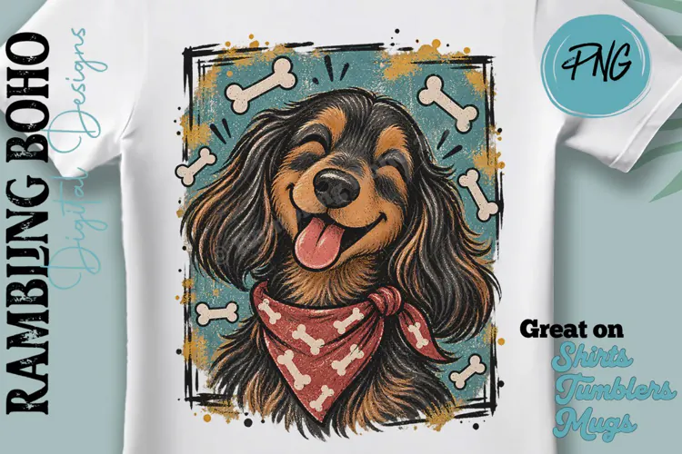 Happy Long-Haired Doxie Vintage Puppy