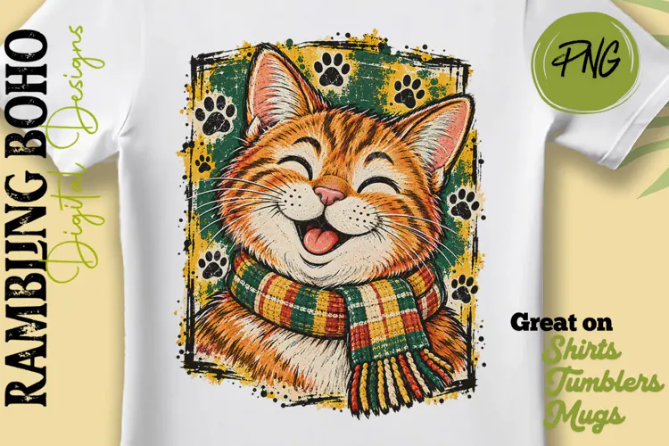 Happy Tabby Vintage Kitty Scarf Framed