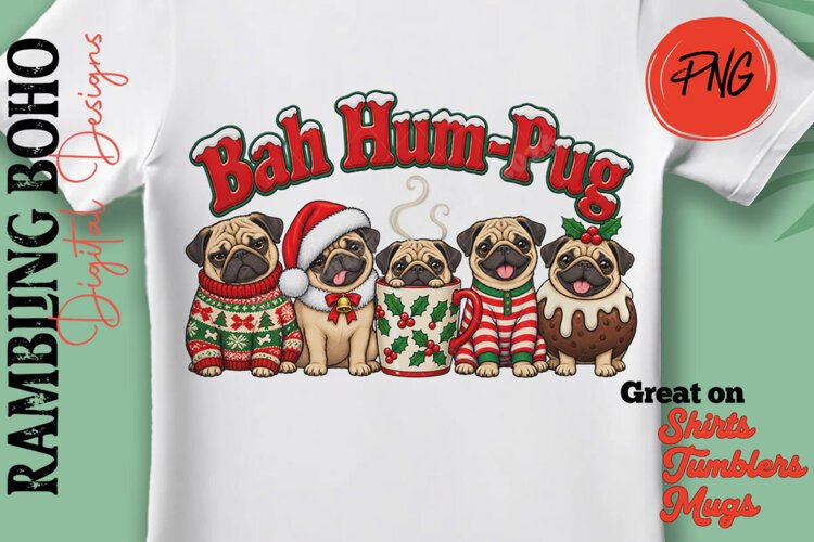 Bah Hum Pug Cute Christmas Dog Parody example image 1