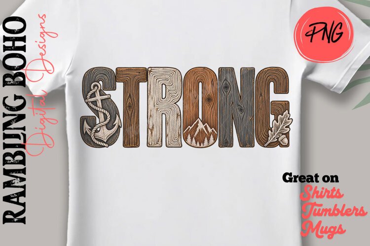 Woodgrain Strong Empowering Word Art example image 1
