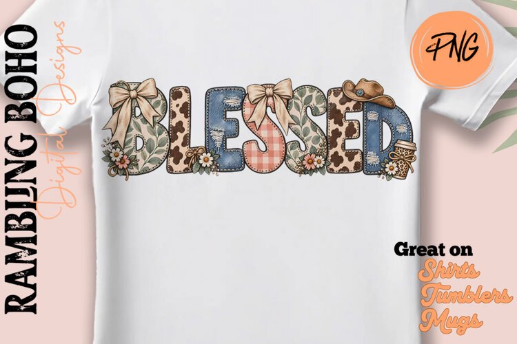 Blessed Floral Patchwork Faux Applique