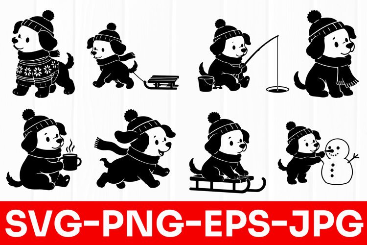 Winter Puppy Christmas SVG PNG example image 1