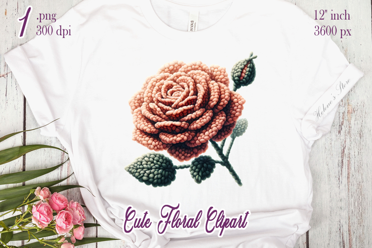 Yarn crochet tea roses clipart | Amazing knitted flower png