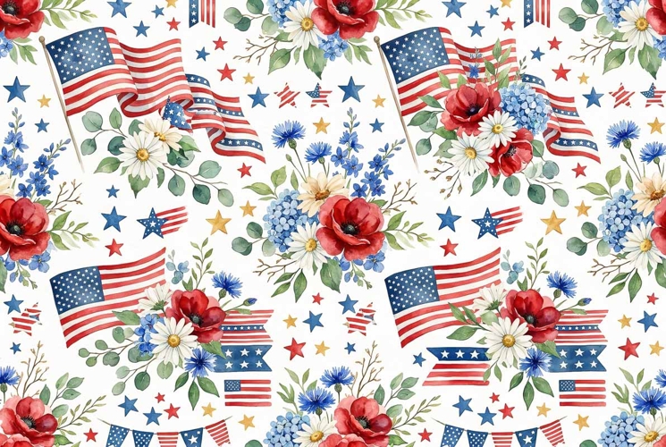 pattern American flags waving Memorial Day