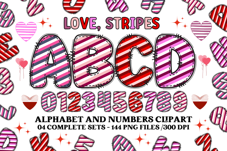 Valentine Alphabet Clip Art, valentines day letters doodle
