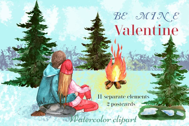 Valentine couple clipart, Valentine's Day, love and romance example image 1