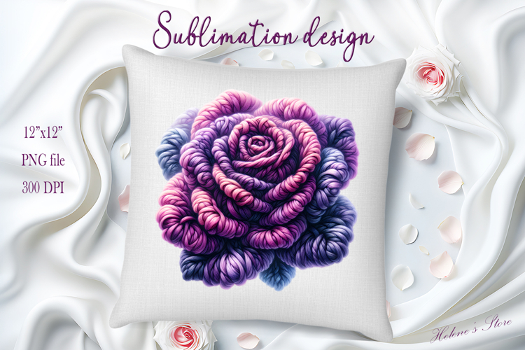 Yarn crochet purple roses clipart|Amazing knitted flower png
