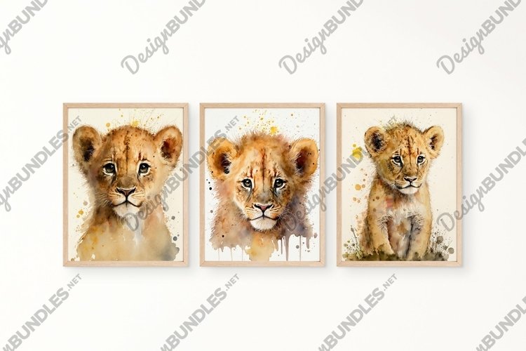 Watercolor Cub Nursery Prints, Set of 3 Prints