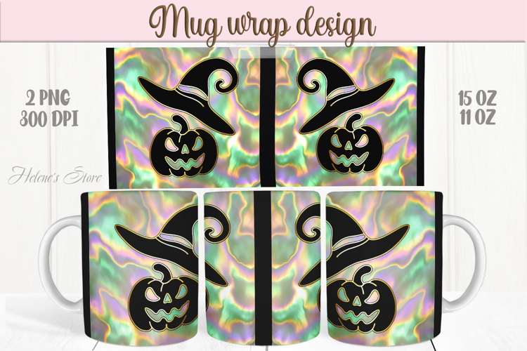 Cute green Halloween black bat pumpkin patterns mug wrap png