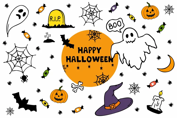 Halloween clipart and digital papers, seamless pattern