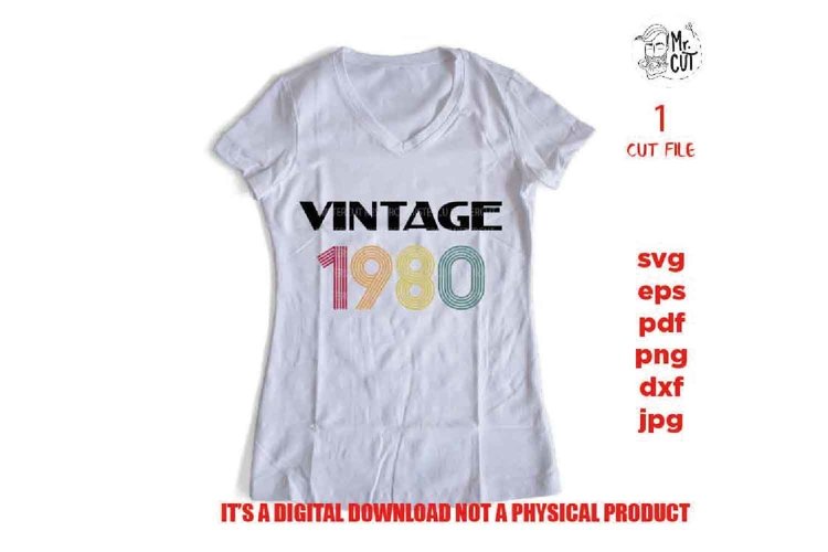 vintage 1980, Birthday shirt vector design SVG, example image 1