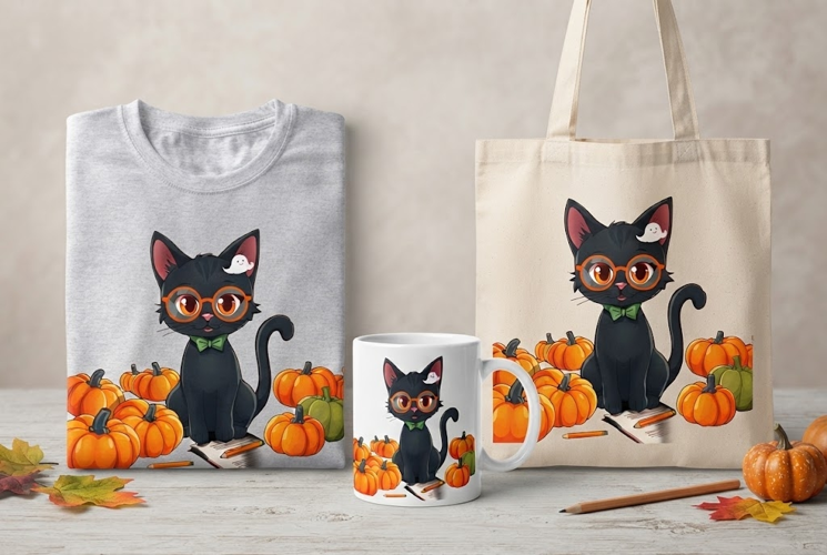 Halloween Black Cat PNG | Cute Witchy Pumpkin Cat Clipart