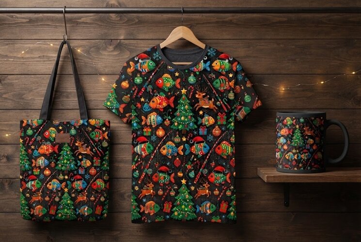 Christmas Fishing Ugly Sweater Pattern Design example image 1