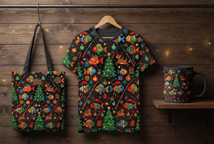 Christmas Fishing Ugly Sweater Pattern Design