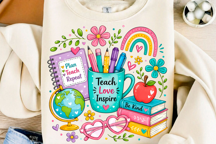 Teach Love Inspire PNG, School Shirt PNG example image 1