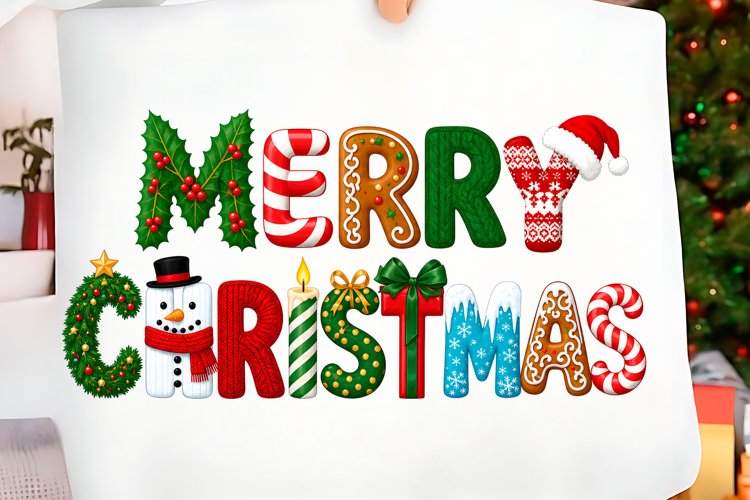 Merry Christmas Festive Letters PNG Christmas T-shirt PNG De