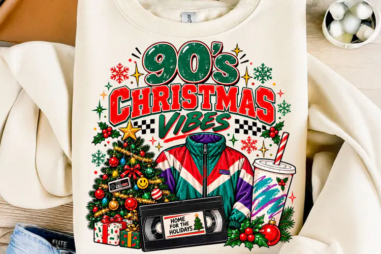 90s Christmas Vibes Retro Sublimation PNG