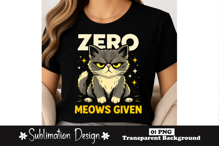 Zero Meows Given Funny Cat Sarcastic Pet Lover Sublimation