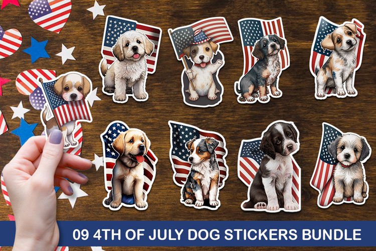 4th of July Kawaii Dog Stickers Bundle