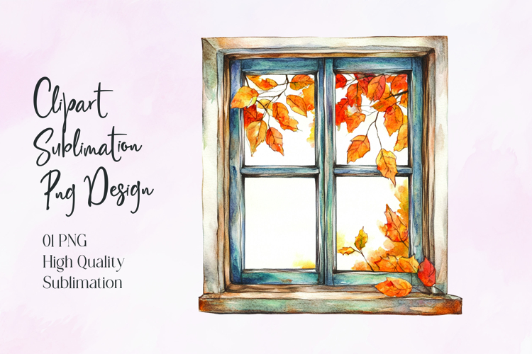 Autumn Window Watercolor Sublimation PNG
