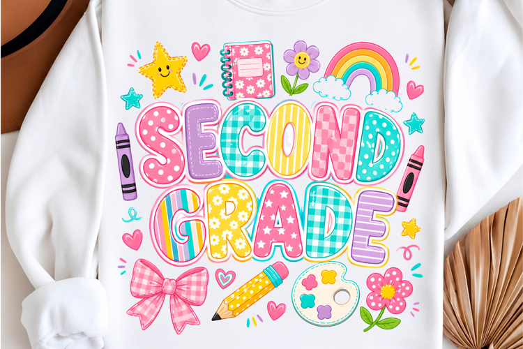 Striped Floral Second Grade Shirt PNG