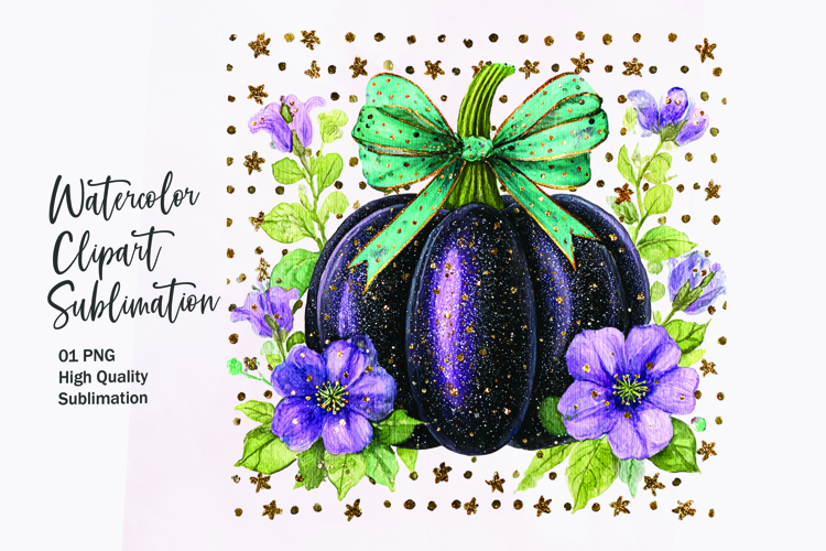 Floral Pumpkin with Bow Watercolor Clipart Sublimation