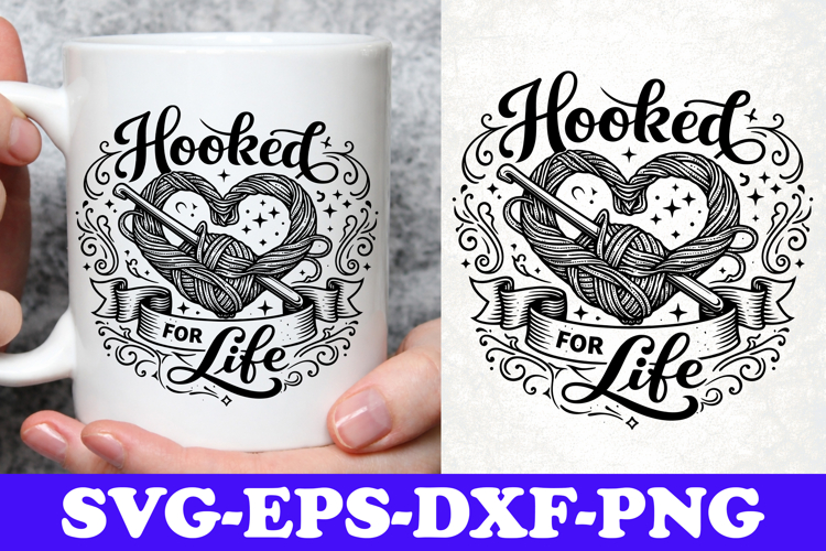 Hooked For Life Crochet Love Heart Yarn SVG Design