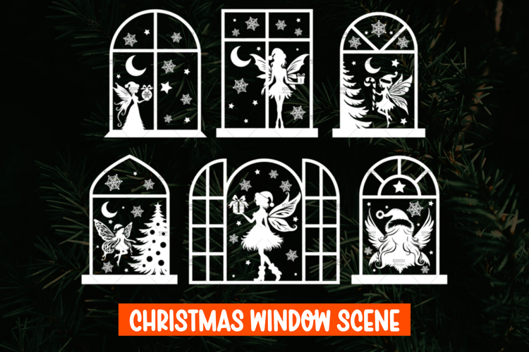 6 Christmas Fairy Window decal SVG, Christmas Window Display