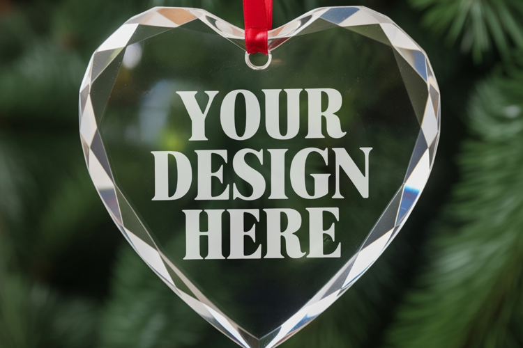 Christmas Heart Crystal Glass Ornament Mockups