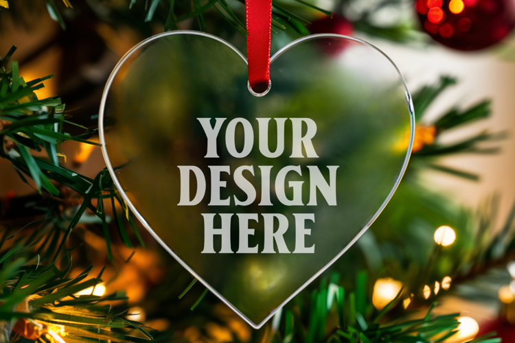 Christmas Heart Crystal Glass Ornaments Mockup