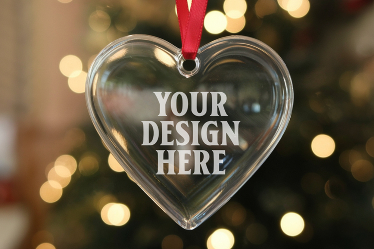 Christmas Heart Crystal Glass Ornaments Mockups