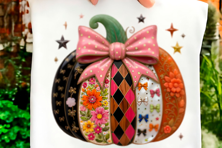 Coquette Patchwork Bow Pumpkin Png