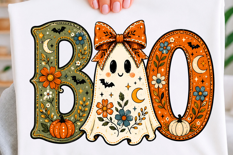 Boo Ghost PNG, Floral Halloween Ghost