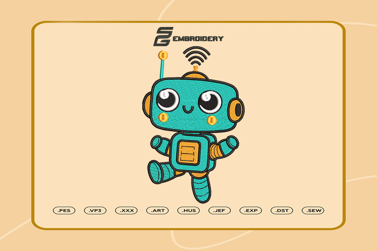 Cute Robot Embroidery Designs For Machine