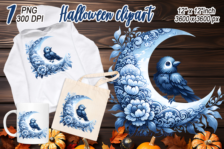 Cute Halloween bird clipart |Blue moon night shirt designs