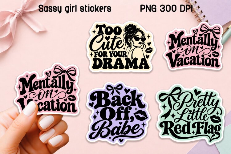 Funny Sassy Woman Stickers PNG Printable example image 1